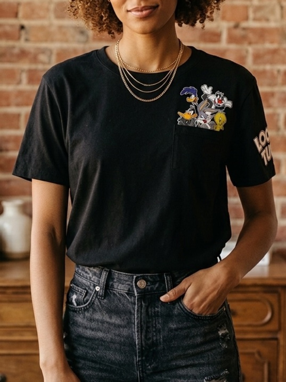 Looney Tunes Black Cotton Poly Pocket Graphic Tee Bugs Bunny Mens Size XXXL 3X